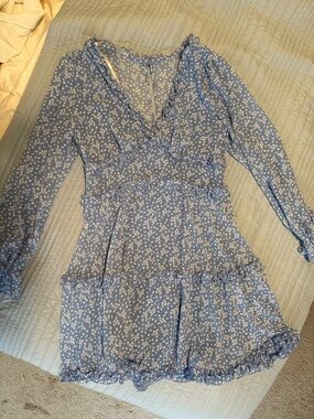 B Darlin Blue Floral Ruffle Wrap Dress